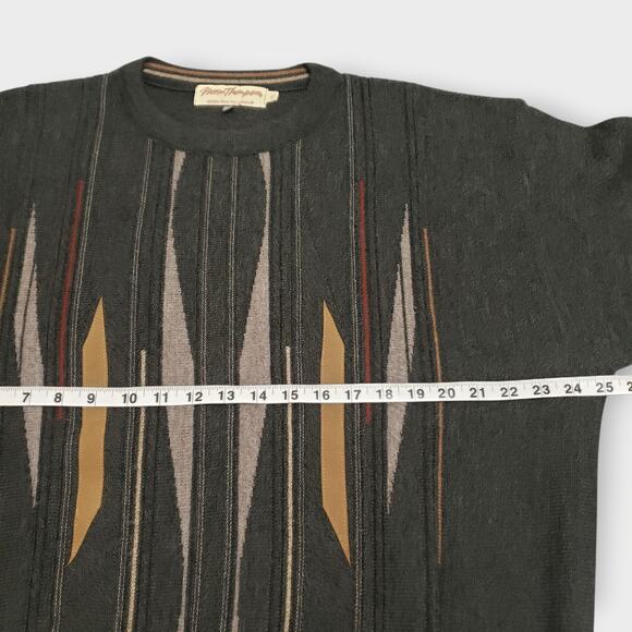 Vintage Norm Thompson 3D Knit Wool Blend  Sweater Grey Sz XL Grandpa 90s Cosby - Picture 10 of 13